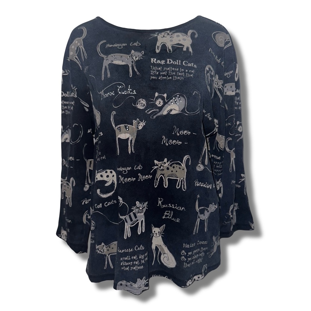 Vtg 90s Cat Print Cotton Top